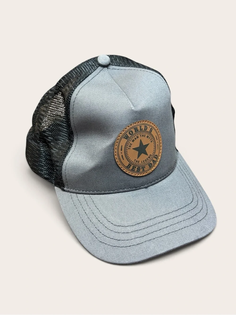 Men's Worlds best dad Gray & Black Mesh Trucker Cap with Leather Patch